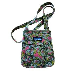 KAVU Floral Keeper Crossbody Bag Pink Green Boho Outdoor Gorpcore cotton
